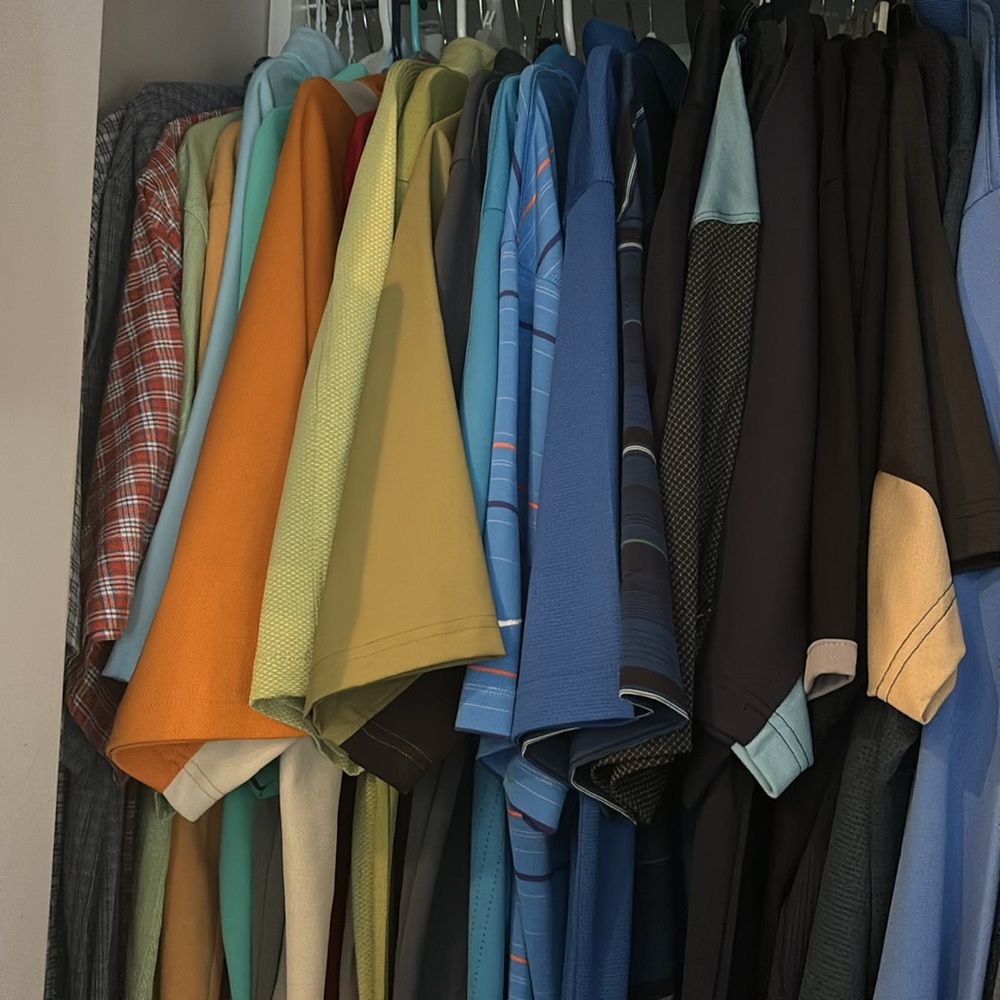Many many golf shirts. Mens size Large Many brands and colors